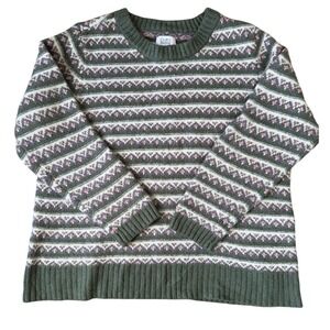 Cozy Fair Isle‎ Sweater Womens XL Croft & Barrow Floral Green Pink Knit Pullover
